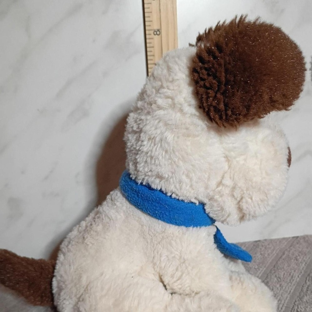 Hobby Lobby Christmas Puppy Dog Plush Cream Brown Blue Scarf 9143766 8.5in - Picture 4 of 8